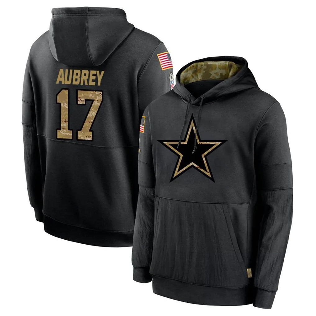Cooneas D.Cowboys #17 Brandon Aubrey Player Black Salute to Service Pullover Hoodies Limited Stitched Jerseys