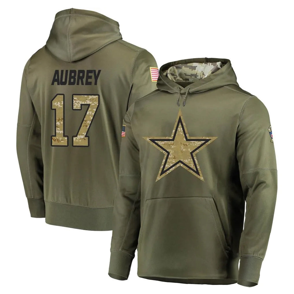 Cooneas D.Cowboys #17 Brandon Aubrey Player Olive Salute to Service Pullover Hoodies Home Game Stitched Jerseys