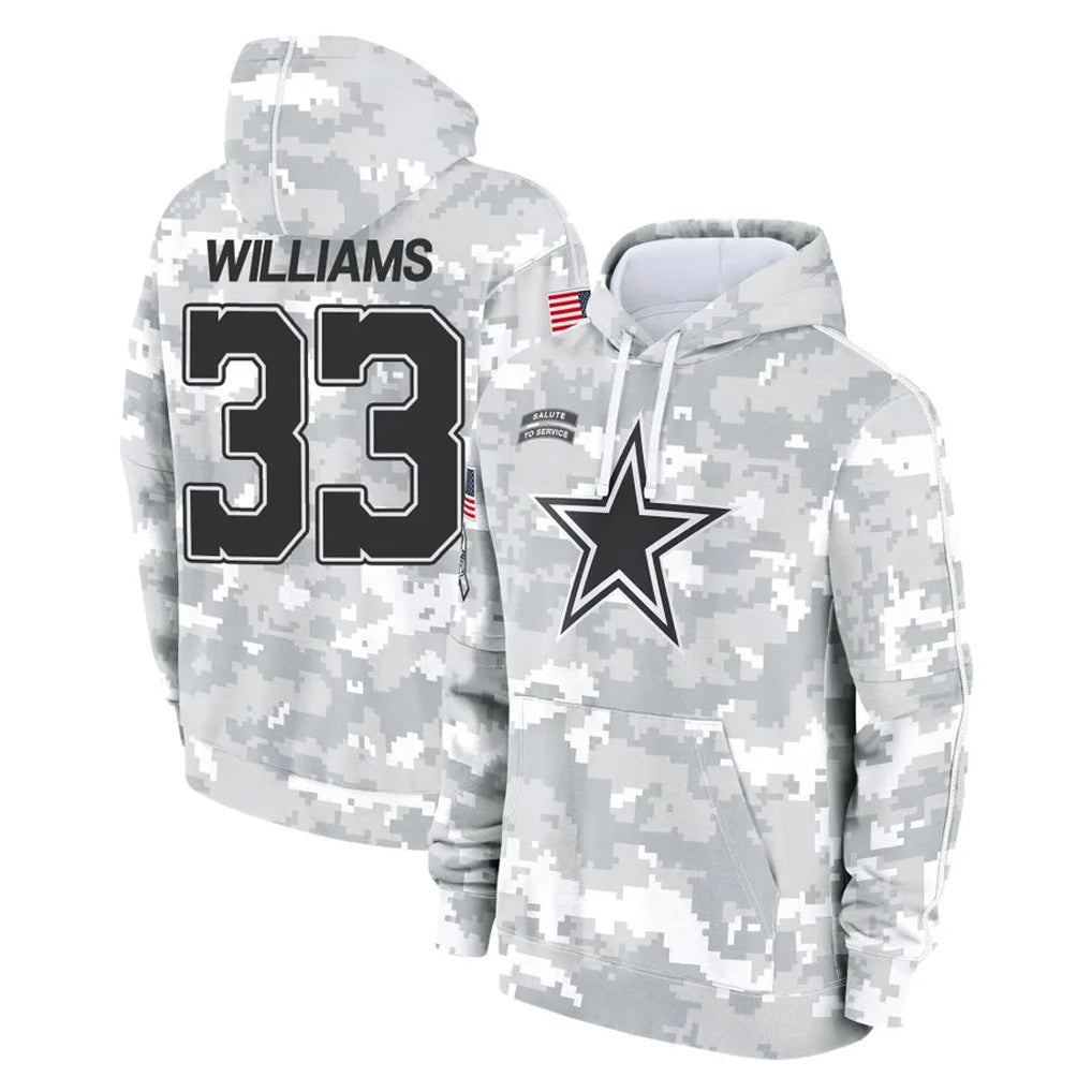 Cooneas D.Cowboys #33 Javonte Williams Player Arctic Camo Salute to Service Hoodies Limited Game Stitched Jerseys