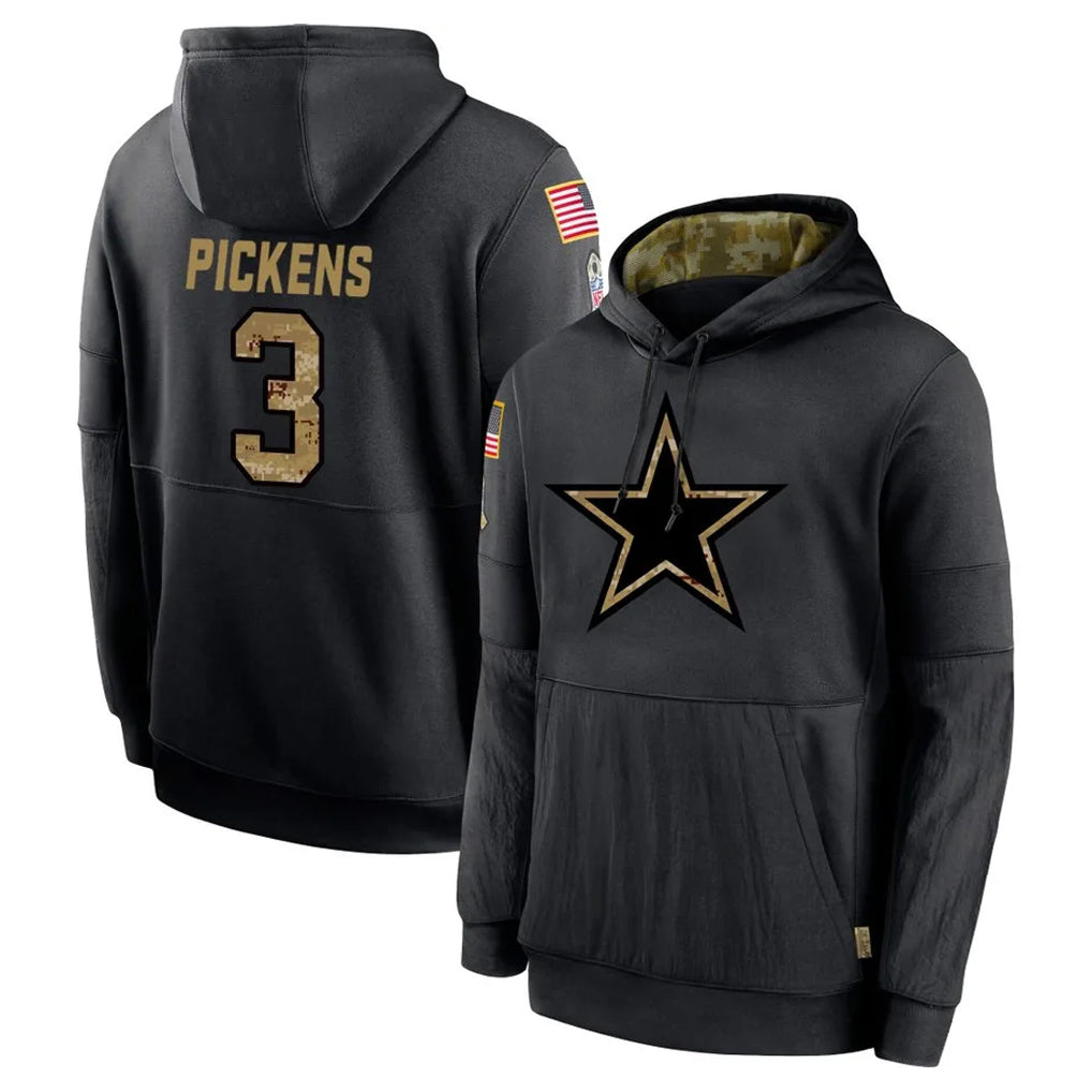 Cooneas D.Cowboys #3 George Pickens Player Black Salute to Service Pullover Hoodies Limited Stitched Jerseys