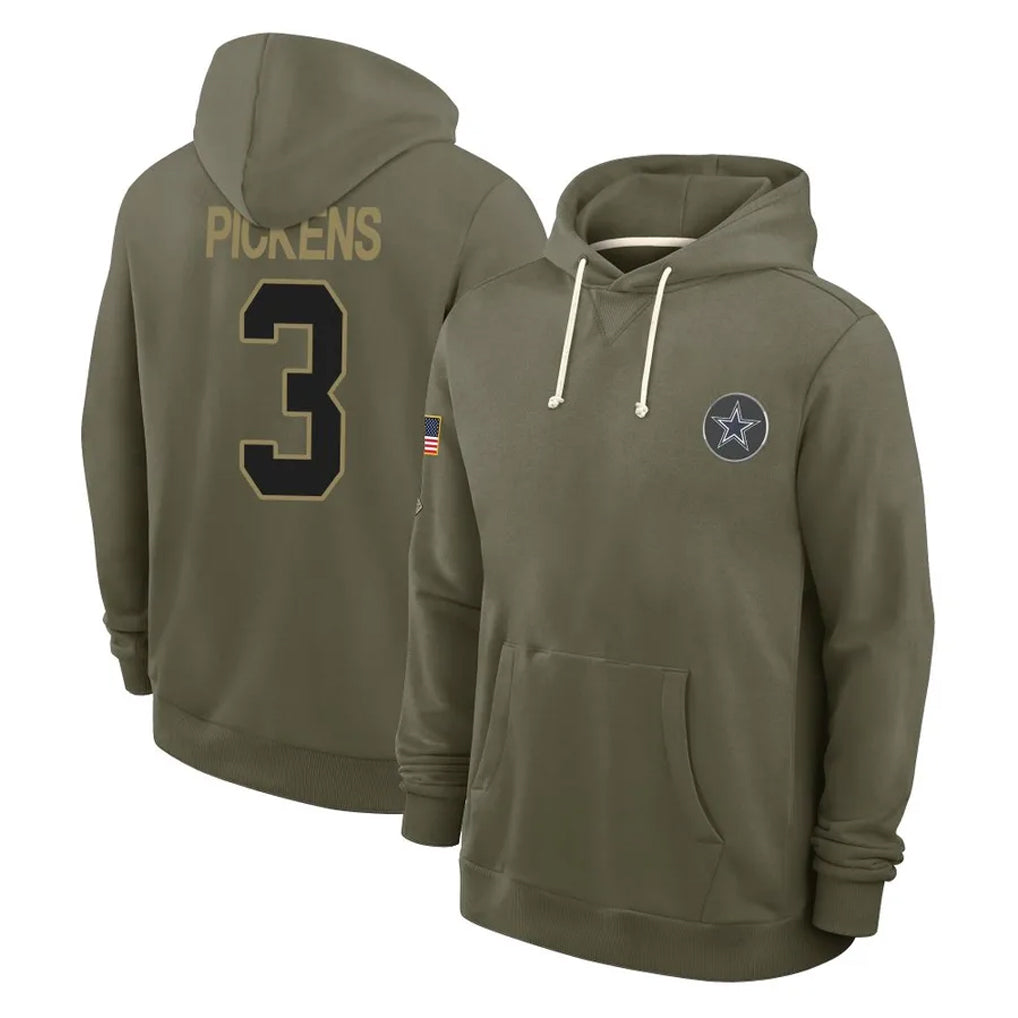 Cooneas D.Cowboys #3 George Pickens Player Olive Salute to Service Pullover Hoodies Limited Stitched Jerseys