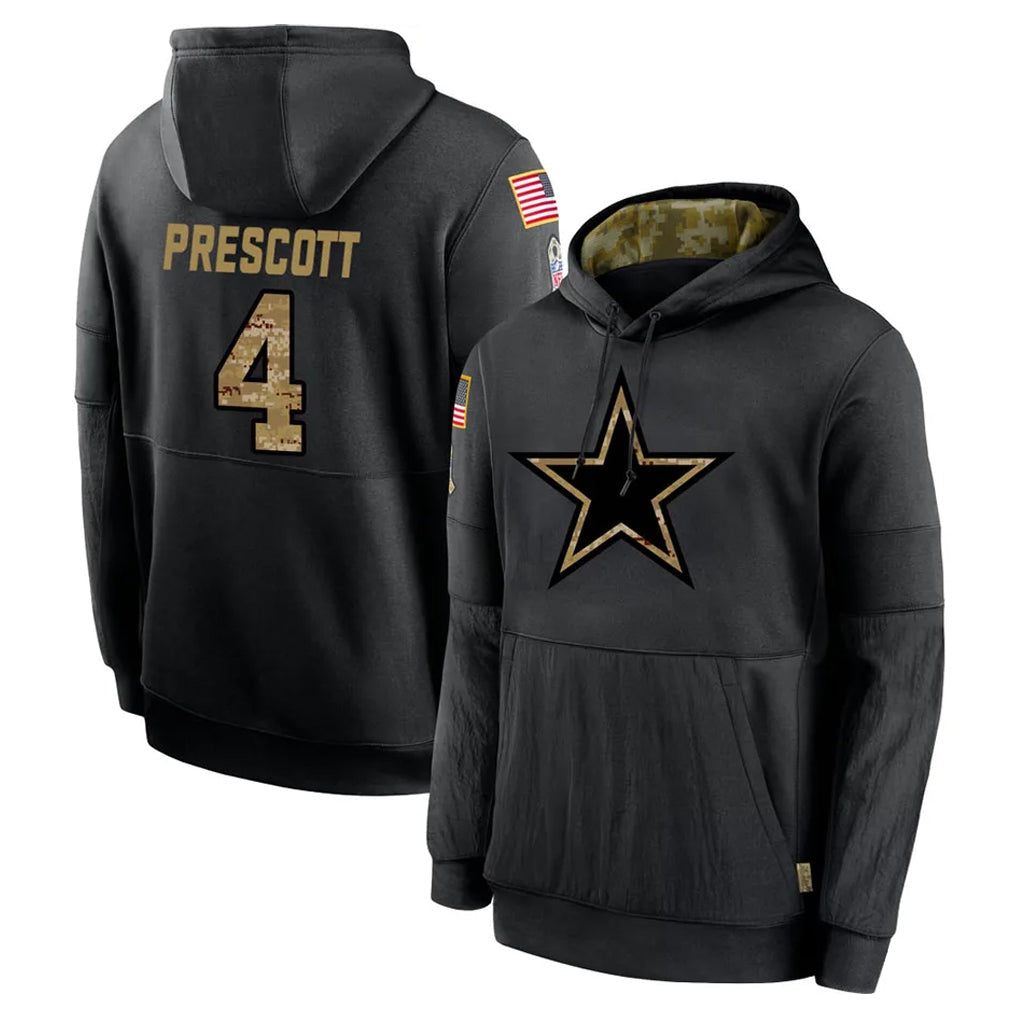 Cooneas D.Cowboys #4 Dak Prescott Player Black Salute to Service Pullover Hoodies Limited Stitched Jerseys