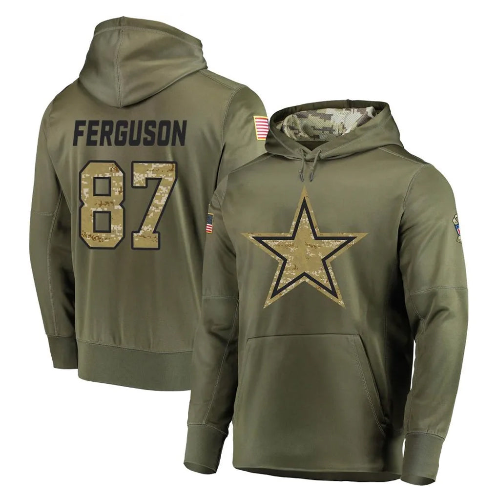 Cooneas D.Cowboys #87 Jake Ferguson Player Olive Salute to Service Pullover Hoodies Home Game Stitched Jerseys
