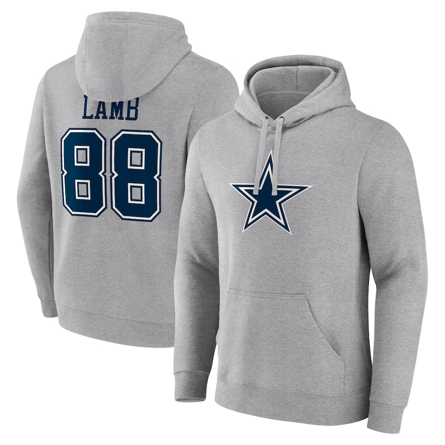 Cooneas D.Cowboys #88 CeeDee Lamb Player Gray Icon Pullover Hoodie Game Stitched Jerseys