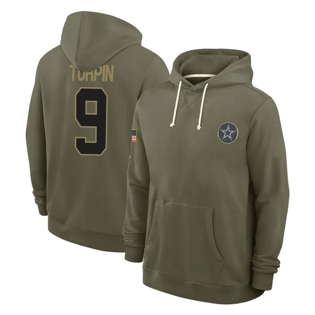 Cooneas D.Cowboys #9 KaVontae Turpin Player Olive Salute to Service Pullover Hoodies Limited Stitched Jerseys