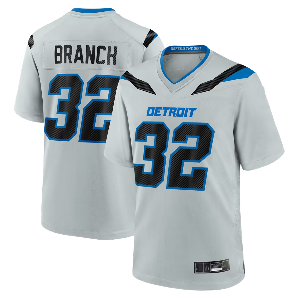 Cooneas D.Lions #32 Brian Branch Silver 2026 Rivalries Collection Game Stitched Jerseys