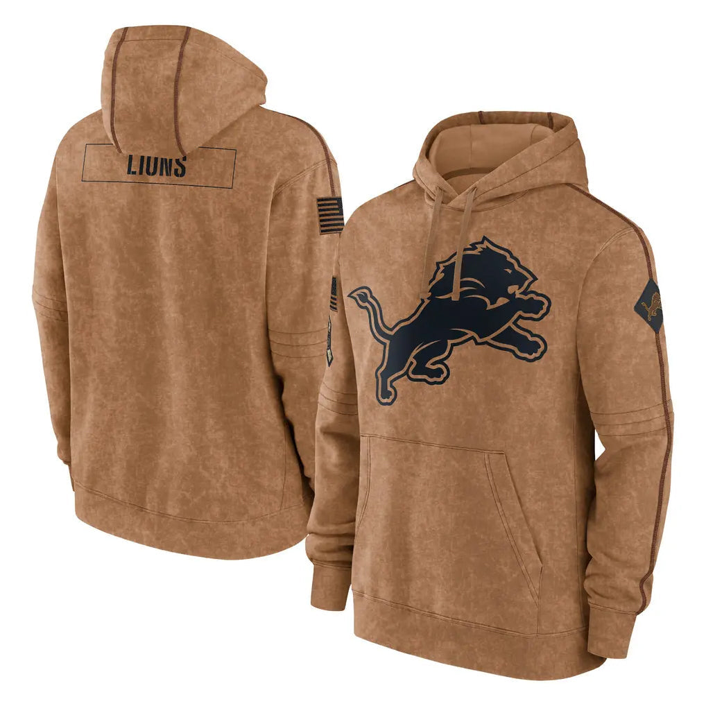 Cooneas D.Lions Brown Salute to Service Hoodies Limited Game Blank Player Stitched Jerseys
