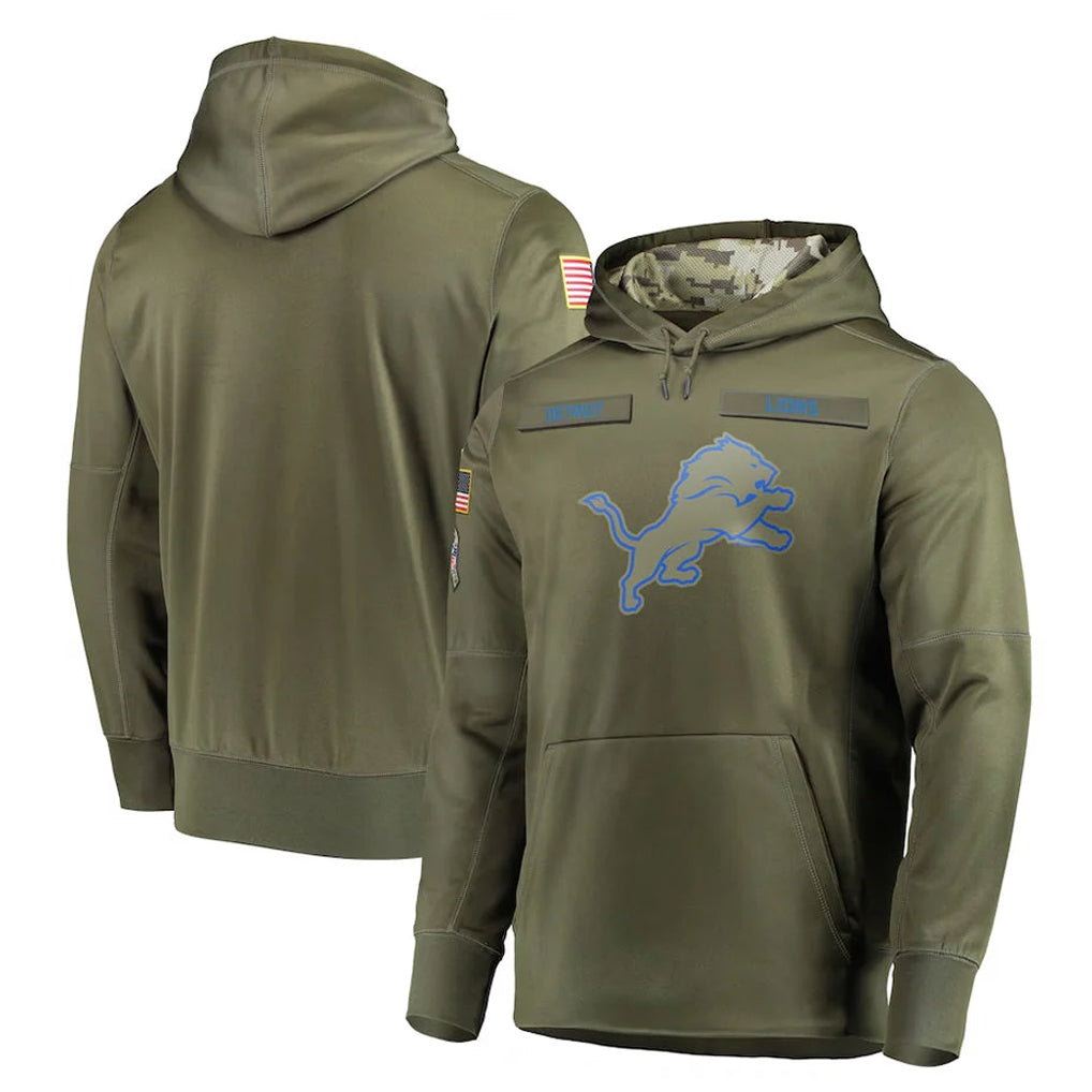 Cooneas D.Lions Olive Salute to Service Pullover Hoodies Home Game Blank Player Stitched Jerseys