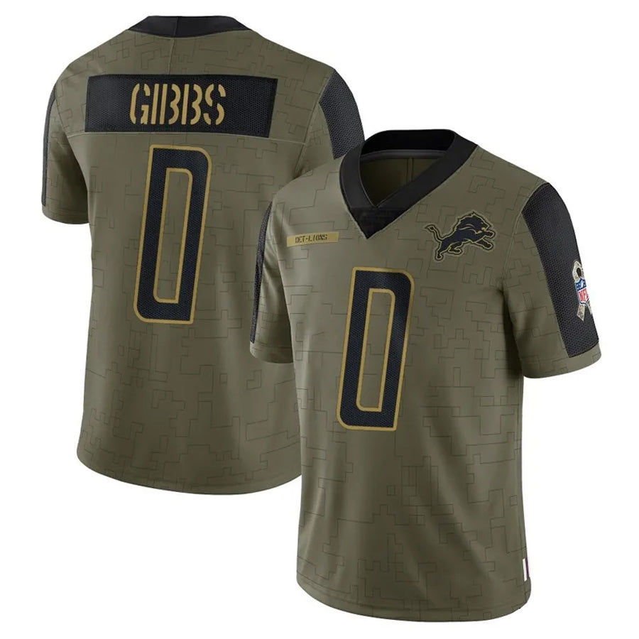 Cooneas D.Lions #0 Jahmyr Gibbs Player Salute To Service Olive Stitched Jerseys