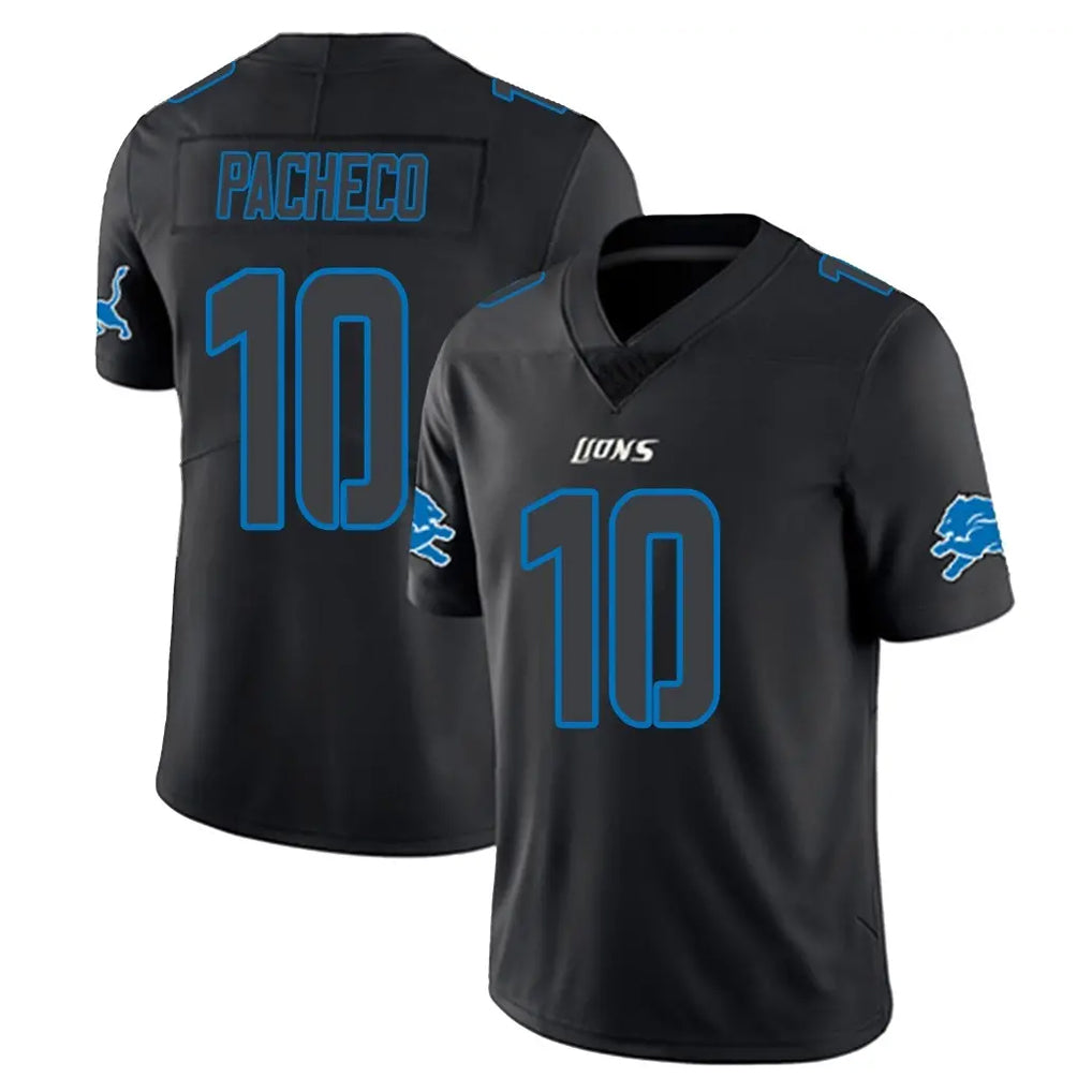 Cooneas D.Lions #10 Isiah Pacheco Player Black Impact Limited Home Game Stitched Jerseys
