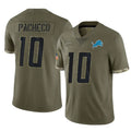 Cooneas D.Lions #10 Isiah Pacheco Player Olive Salute To Service Limited Stitched Jerseys