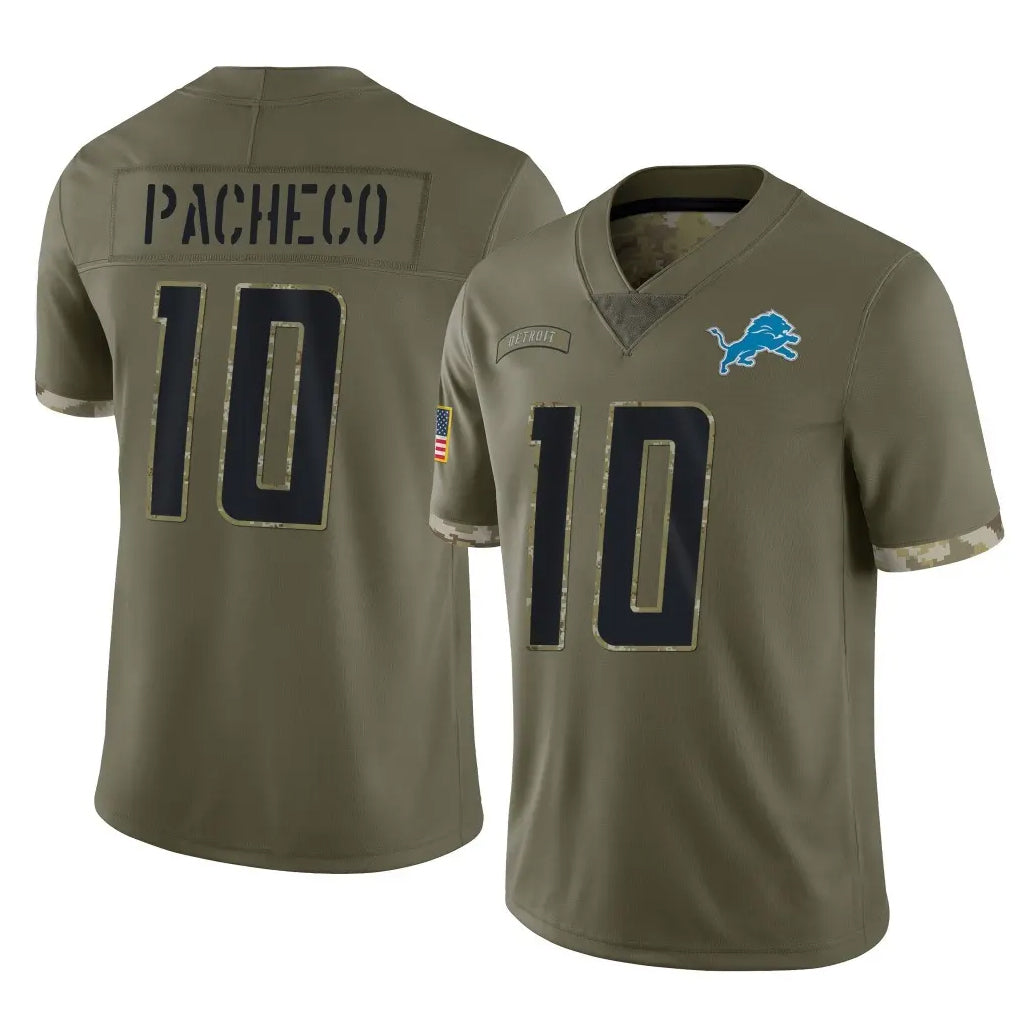 Cooneas D.Lions #10 Isiah Pacheco Player Olive Salute To Service Limited Stitched Jerseys