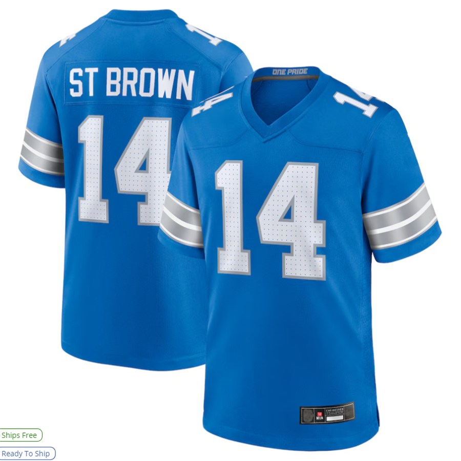 Cooneas D.Lions #14 Amon-Ra St. Brown Player Blue Game Stitched Jerseys
