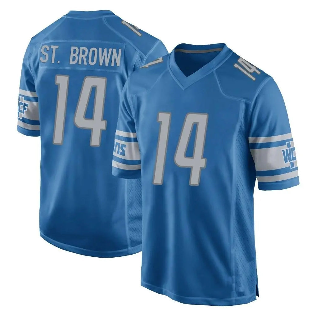 Cooneas D.Lions #14 Amon-Ra St. Brown Player Blue Home Game Stitched Jerseys