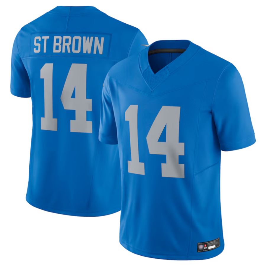Cooneas D.Lions #14 Amon-Ra St. Brown Player Blue Vapor F.U.S.E. Limited Stitched Jerseys