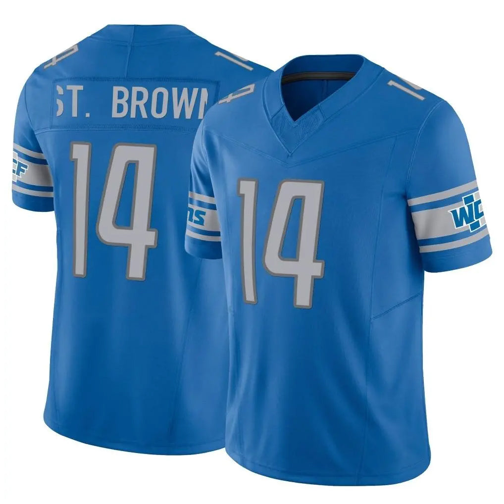 Cooneas D.Lions #14 Amon-Ra St. Brown Player Blue Vapor F.U.S.E. Limited Home Game Stitched Jerseys