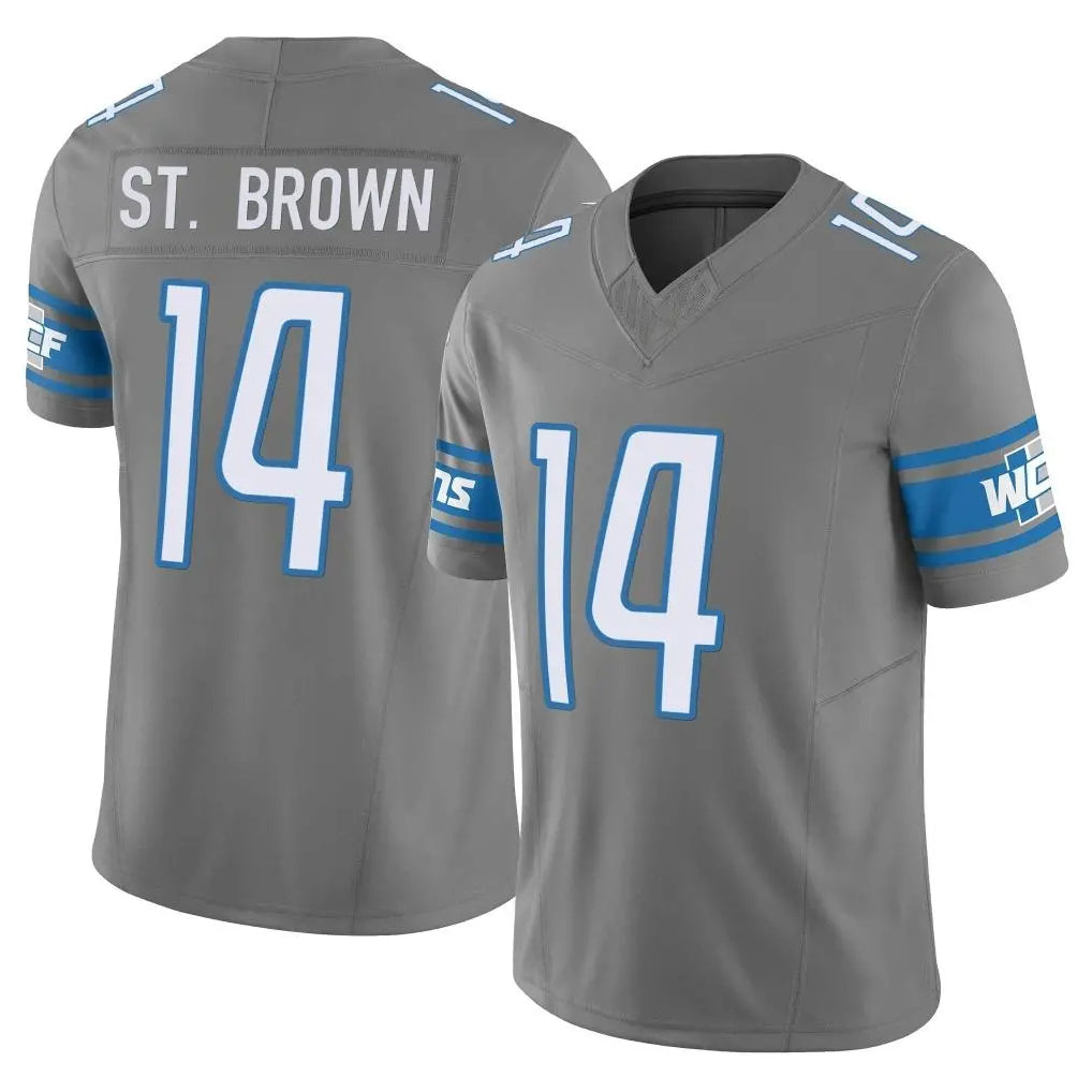 Cooneas D.Lions #14 Amon-Ra St. Brown Player Gray Vapor F.U.S.E. Limited Home Game Stitched Jerseys