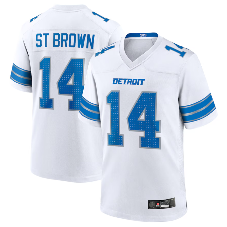 Cooneas D.Lions #14 Amon-Ra St. Brown Player White Game Stitched Jerseys