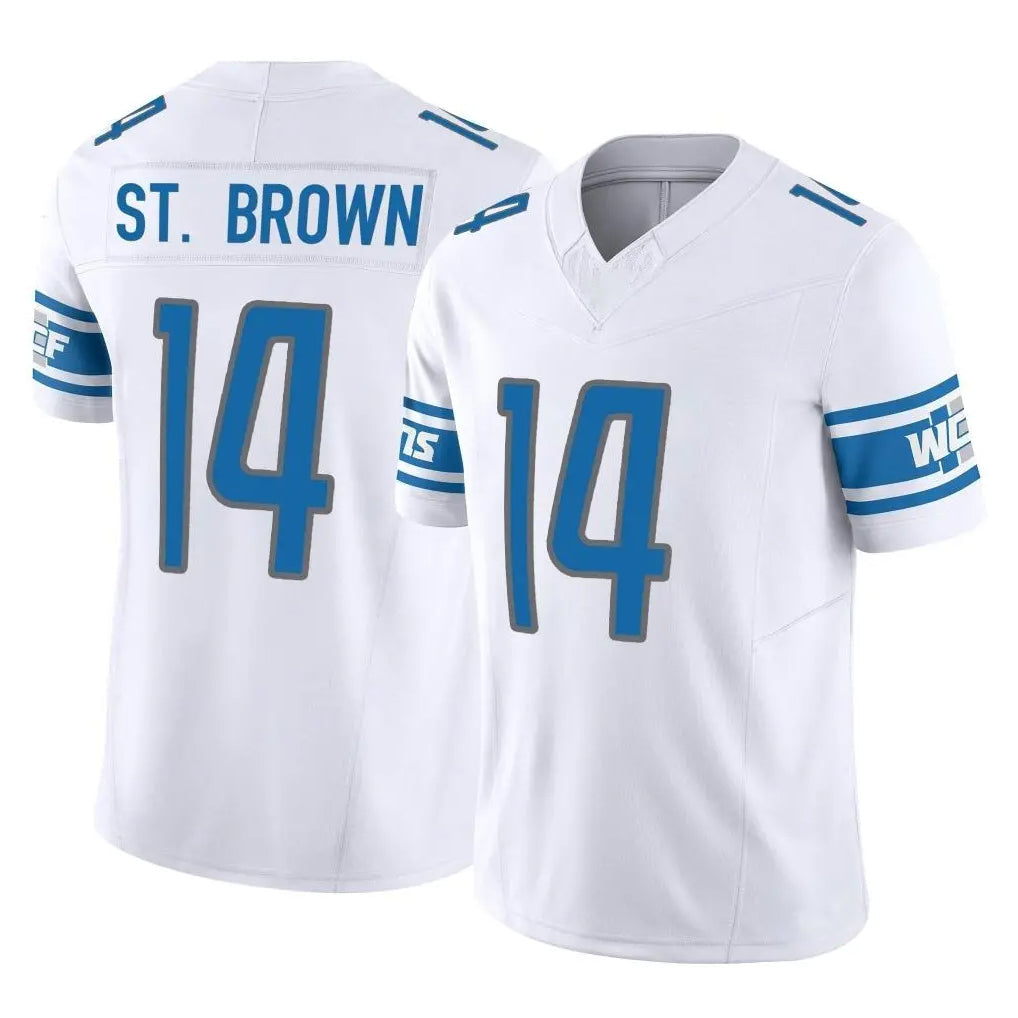 Cooneas D.Lions #14 Amon-Ra St. Brown Player White Vapor F.U.S.E. Limited Home Game Stitched Jerseys