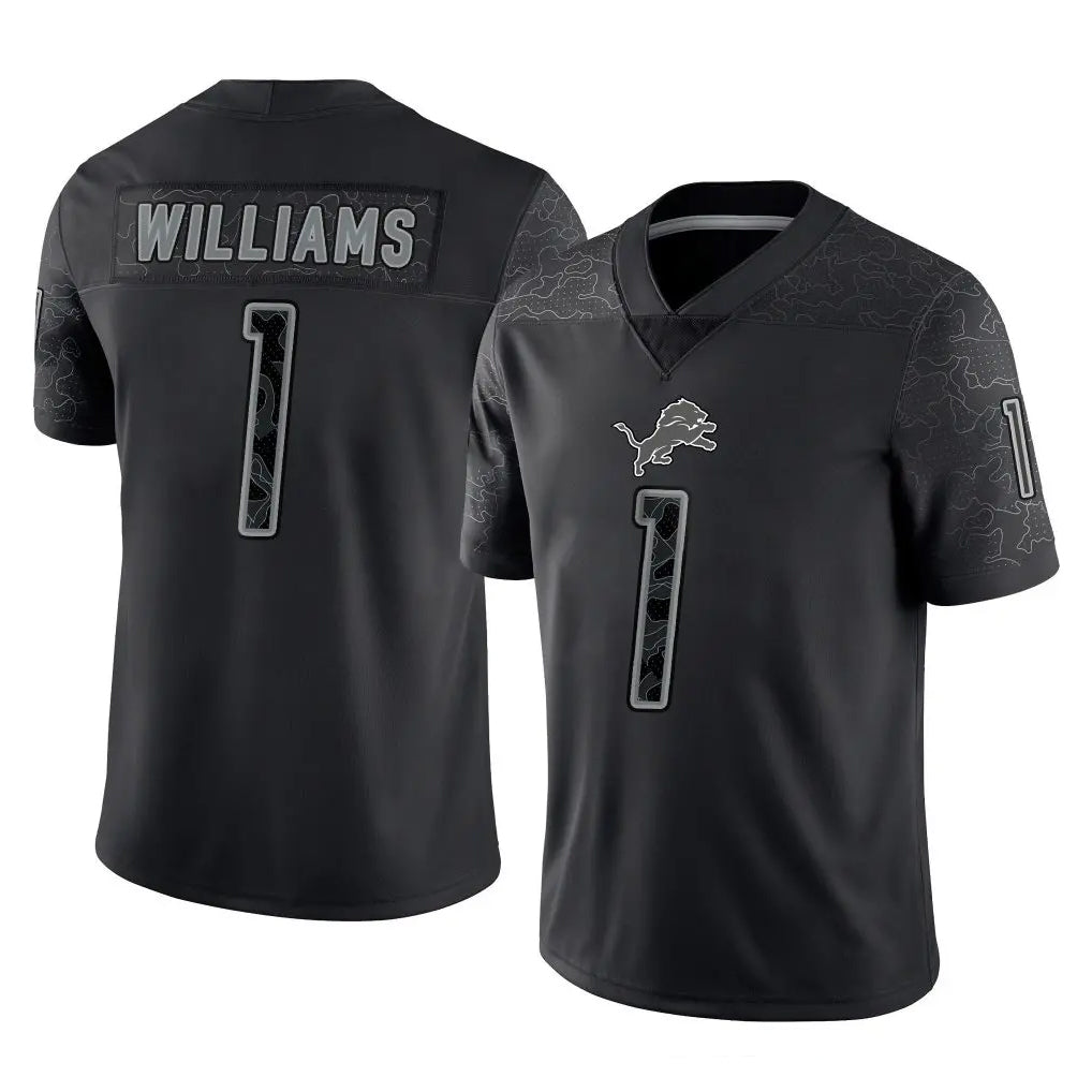 Cooneas D.Lions #1 Jameson Williams Player Black Reflective Limited Home Game Stitched Jerseys