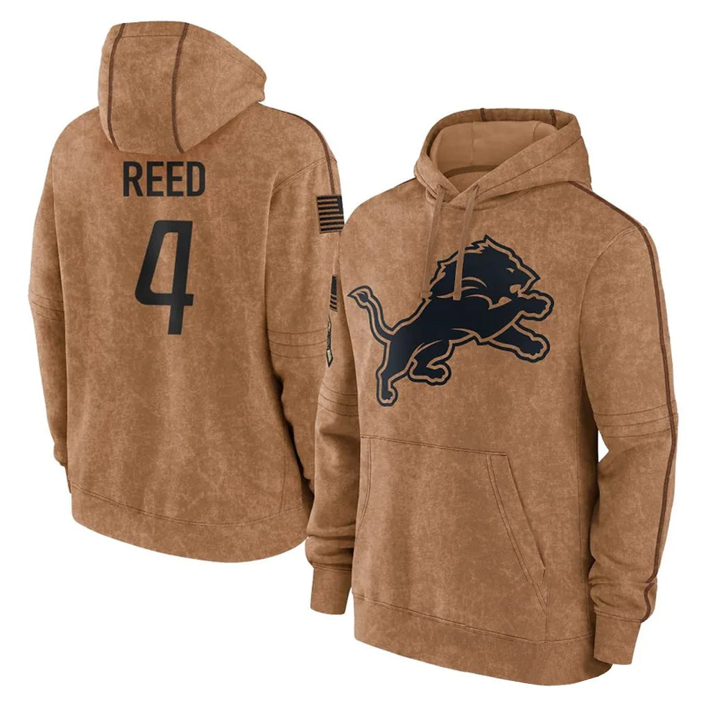 Cooneas D.Lions #4 D.J. Reed Player Brown Salute to Service Hoodies Limited Game Stitched Jerseys