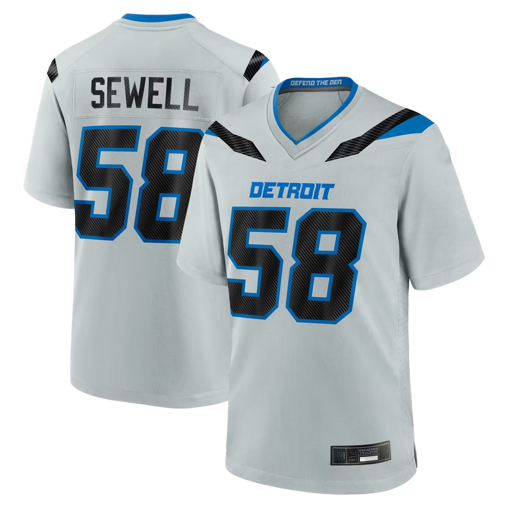 Cooneas D.Lions #58 Penei Sewell Silver 2026 Rivalries Collection Game Stitched Jerseys