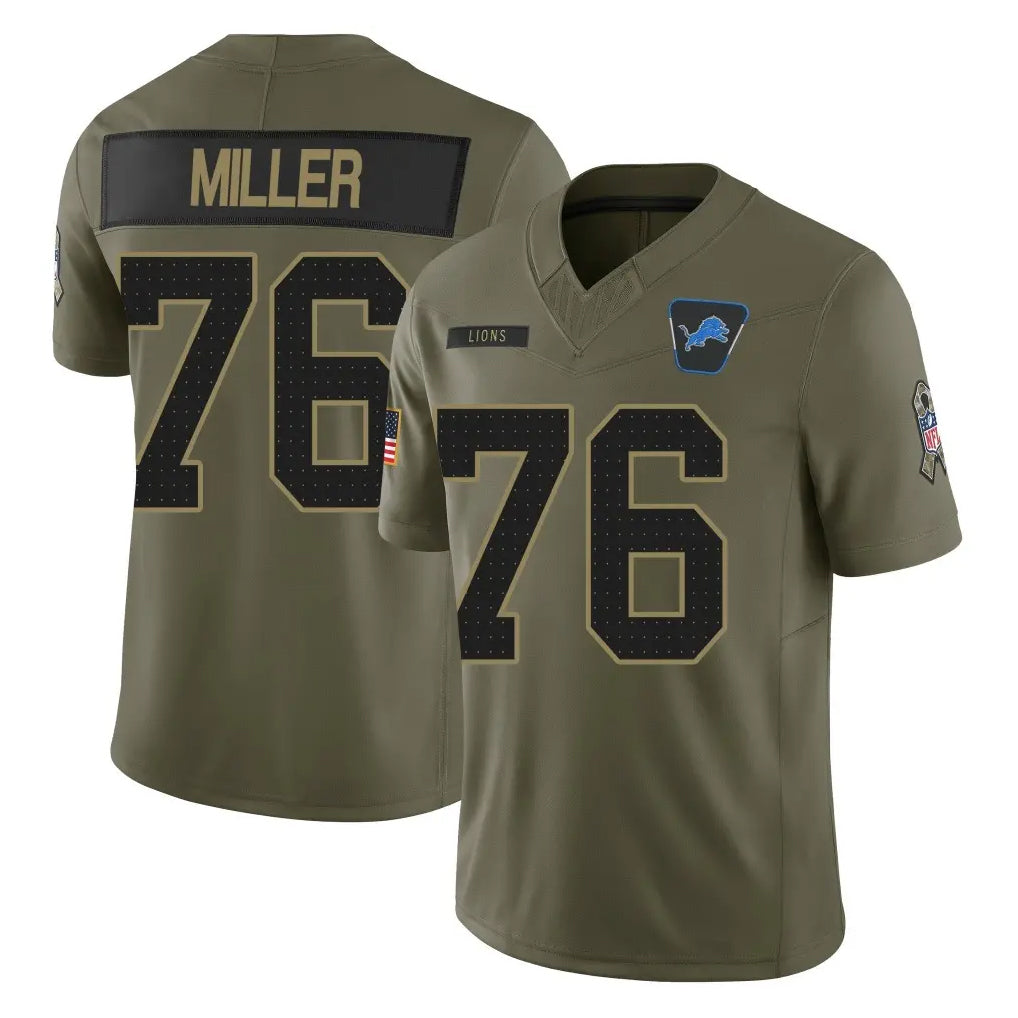 Cooneas D.Lions #76 Blake Miller Player Olive 2025 Salute To Service Limited Home Game Stitched Jerseys