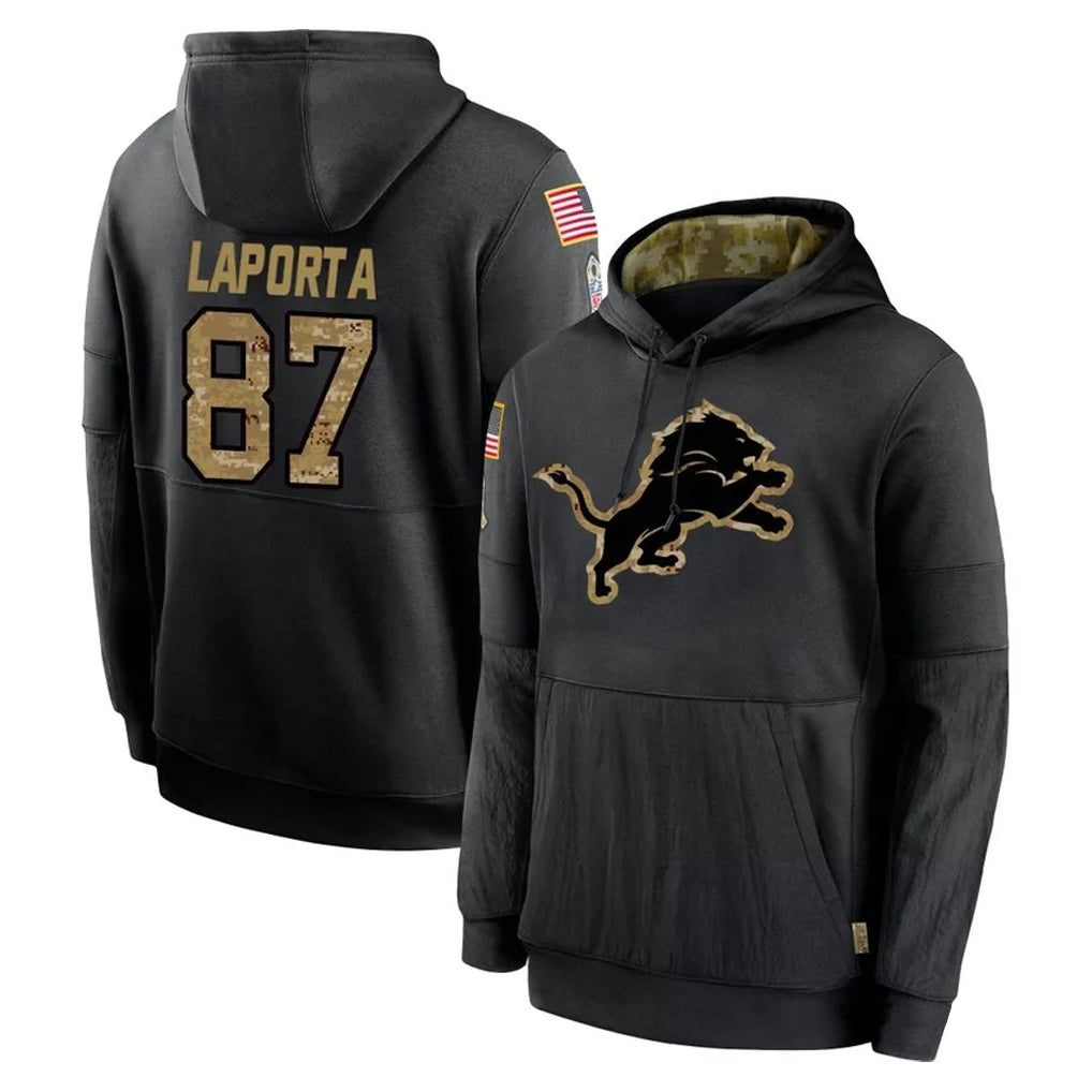 Cooneas D.Lions #87 Sam LaPorta Player Black Salute to Service Hoodies Limited Game Stitched Jerseys
