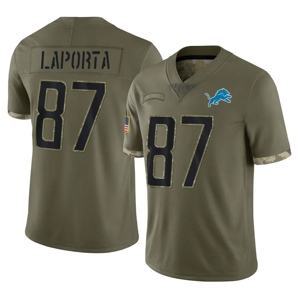Cooneas D.Lions #87 Sam LaPorta Player Olive Salute To Service Limited Stitched Jerseys