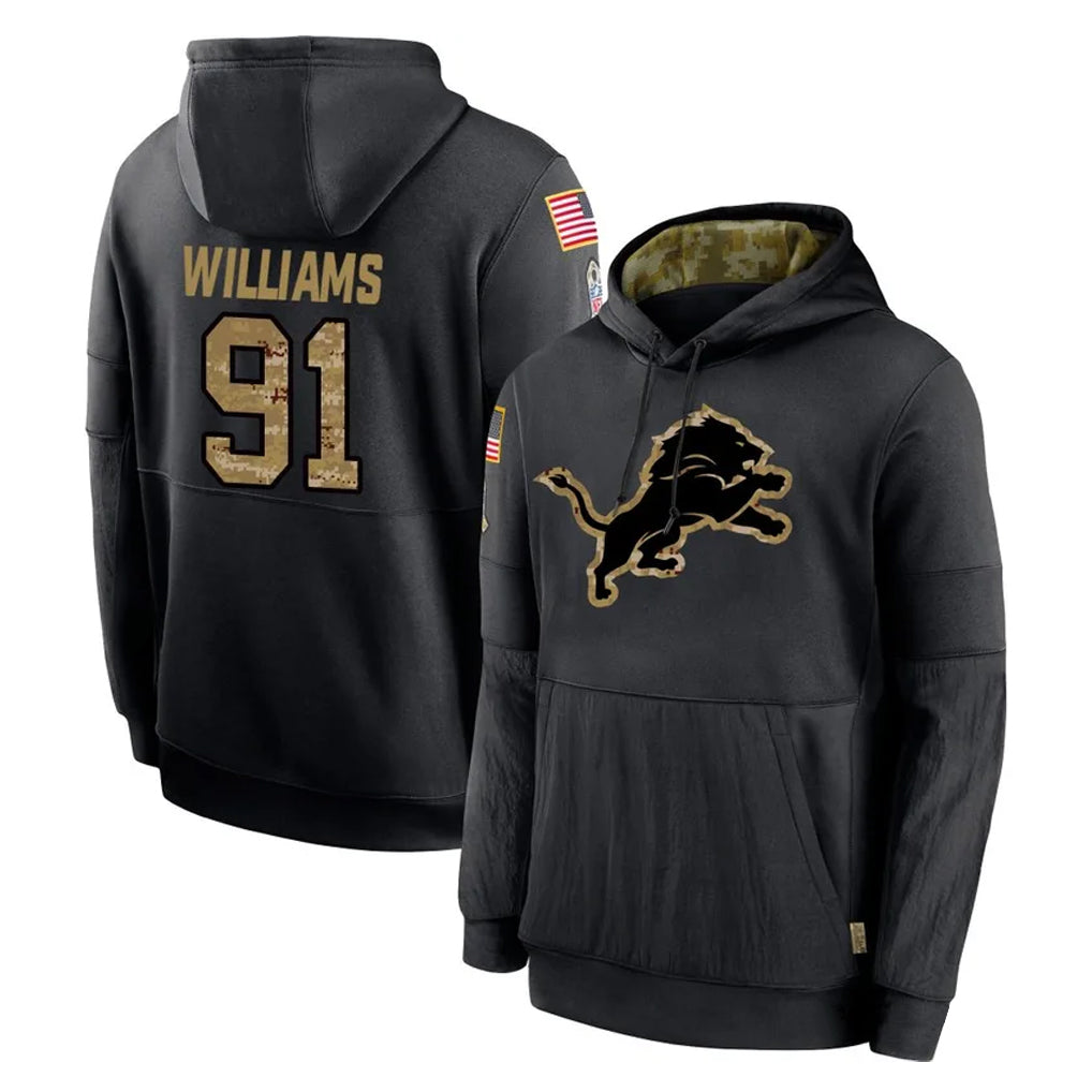 Cooneas D.Lions #91 Tyleik Williams Player Black Salute to Service Hoodies Limited Game Stitched Jerseys