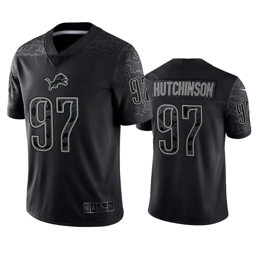 Cooneas D.Lions #97 Aidan Hutchinson Player Black REFLECTIVE Limited Stitched Jerseys