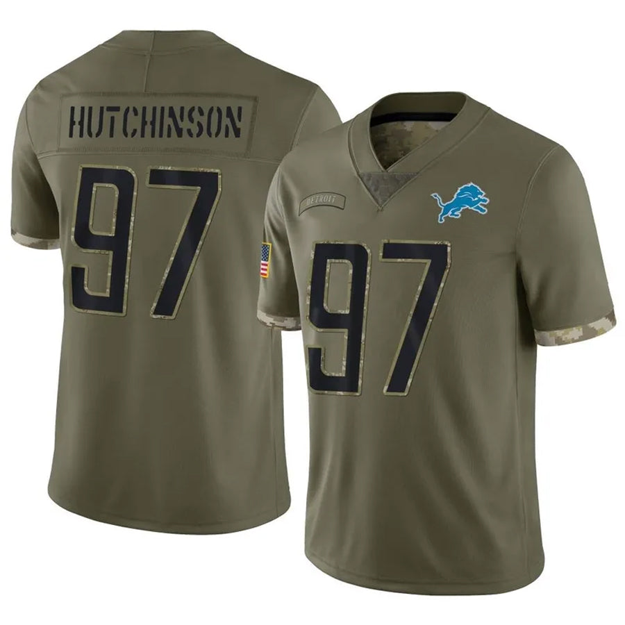 Cooneas D.Lions #97 Aidan Hutchinson Player Salute To Service Olive Stitched Jerseys