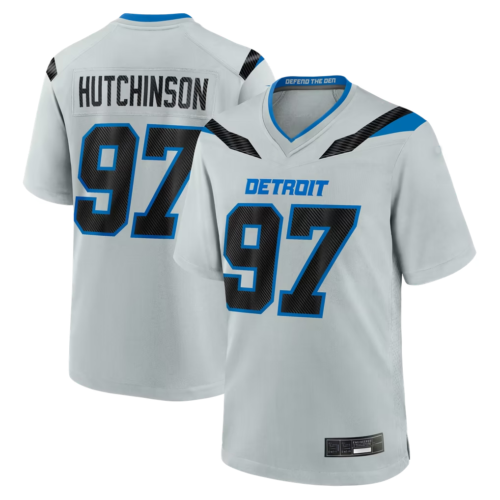 Cooneas D.Lions #97 Aidan Hutchinson Silver 2026 Rivalries Collection Game Stitched Jerseys