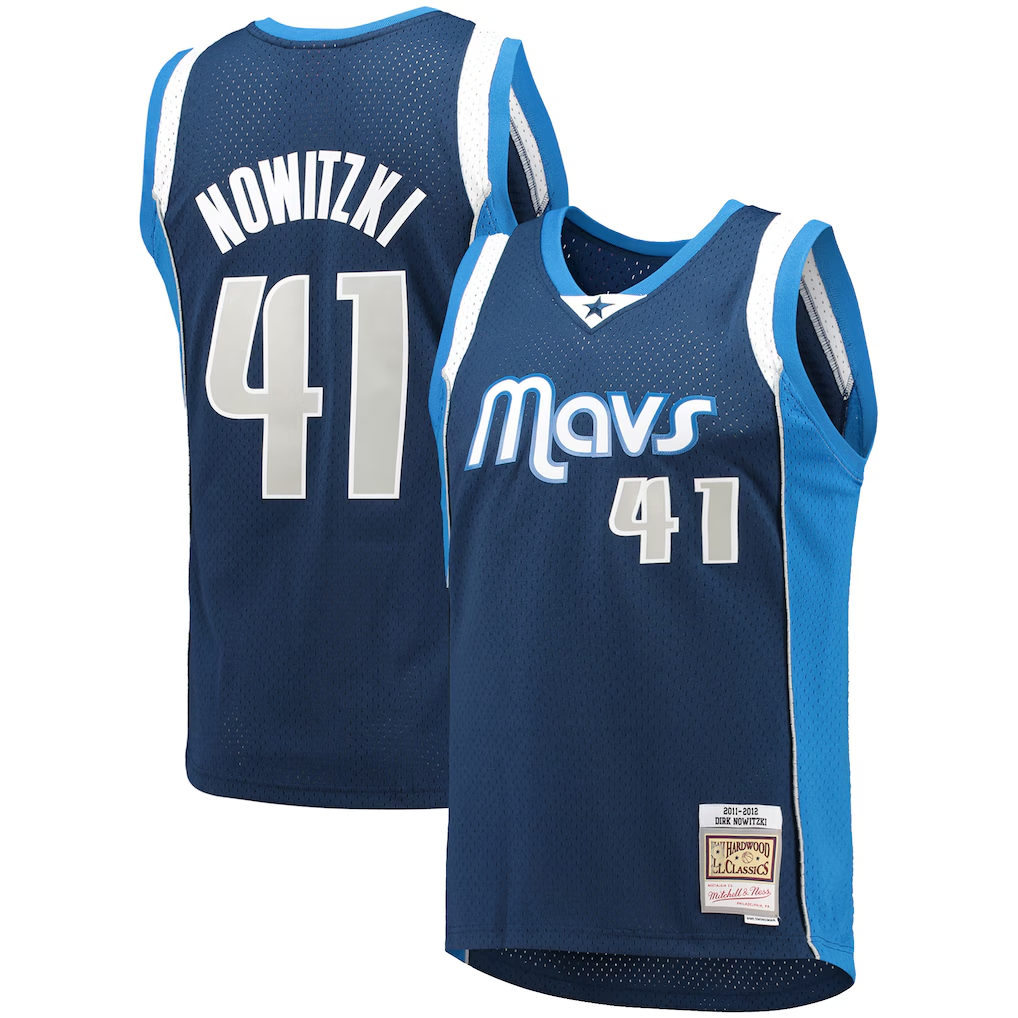 Cooneas D.Mavericks Mitchell & Ness #41 Dirk Nowitzki Navy Dallas Mavericks 2011-2012 Hardwood Classics Swingman Stitched Jerseys