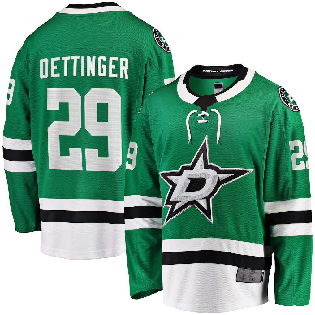 Cooneas D.Stars #29 Jake Oettinger Kelly Green Home Breakaway Player Jerseys