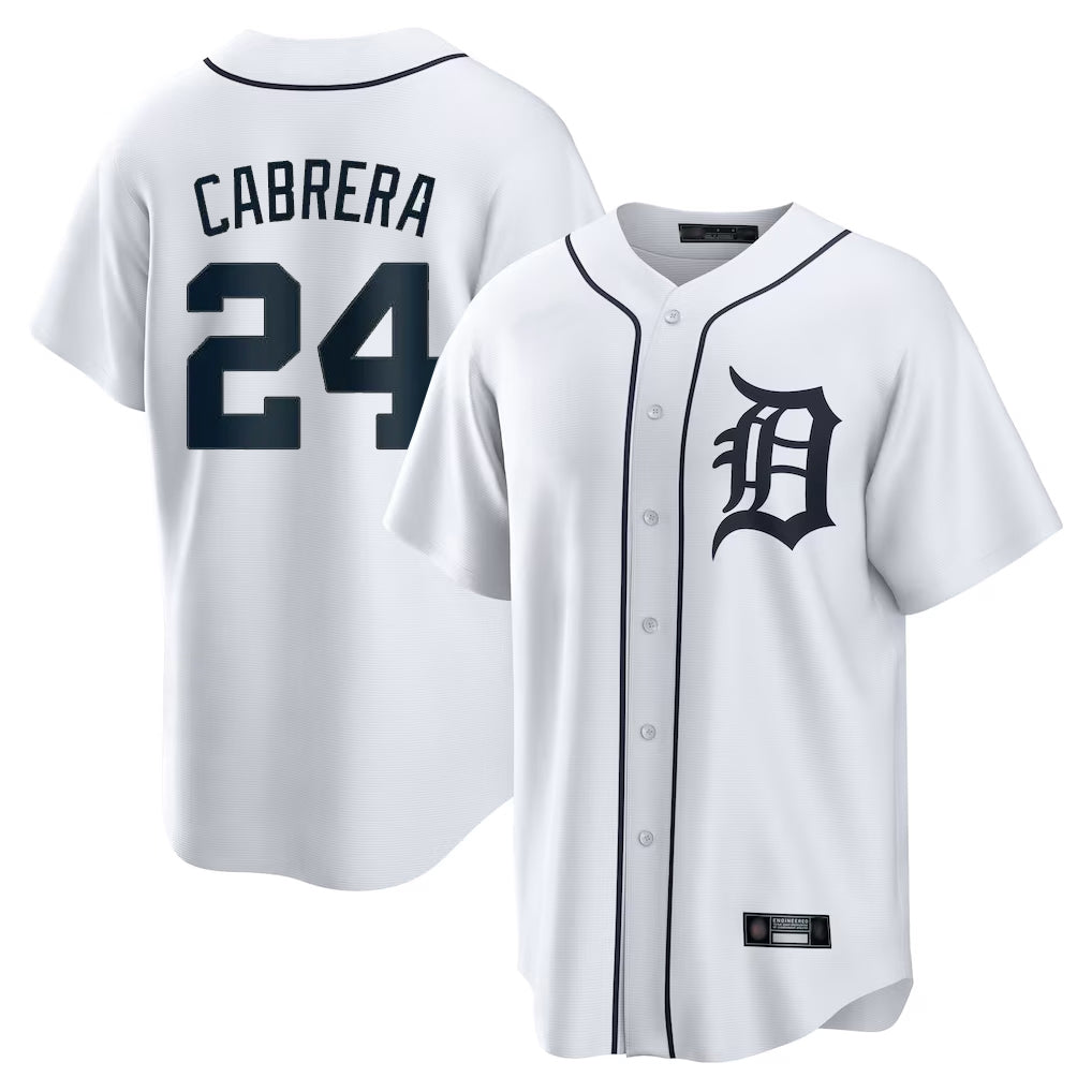 Cooneas D.Tigers #24 Miguel Cabrera Player White Home Game Stitched Jerseys