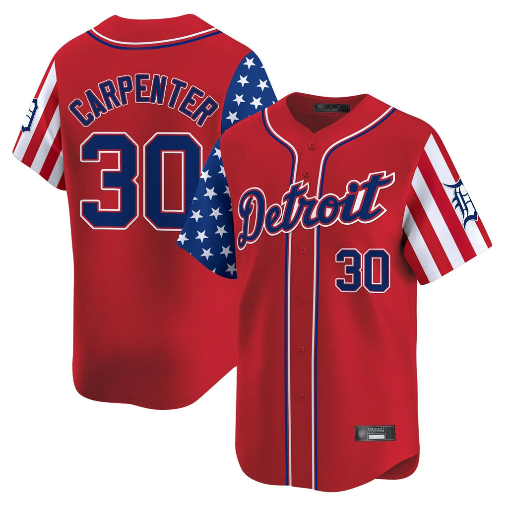 Cooneas D.Tigers #30 Kerry Carpenter Player Red Independence Day Vapor Premier Limited Stitched Jerseys