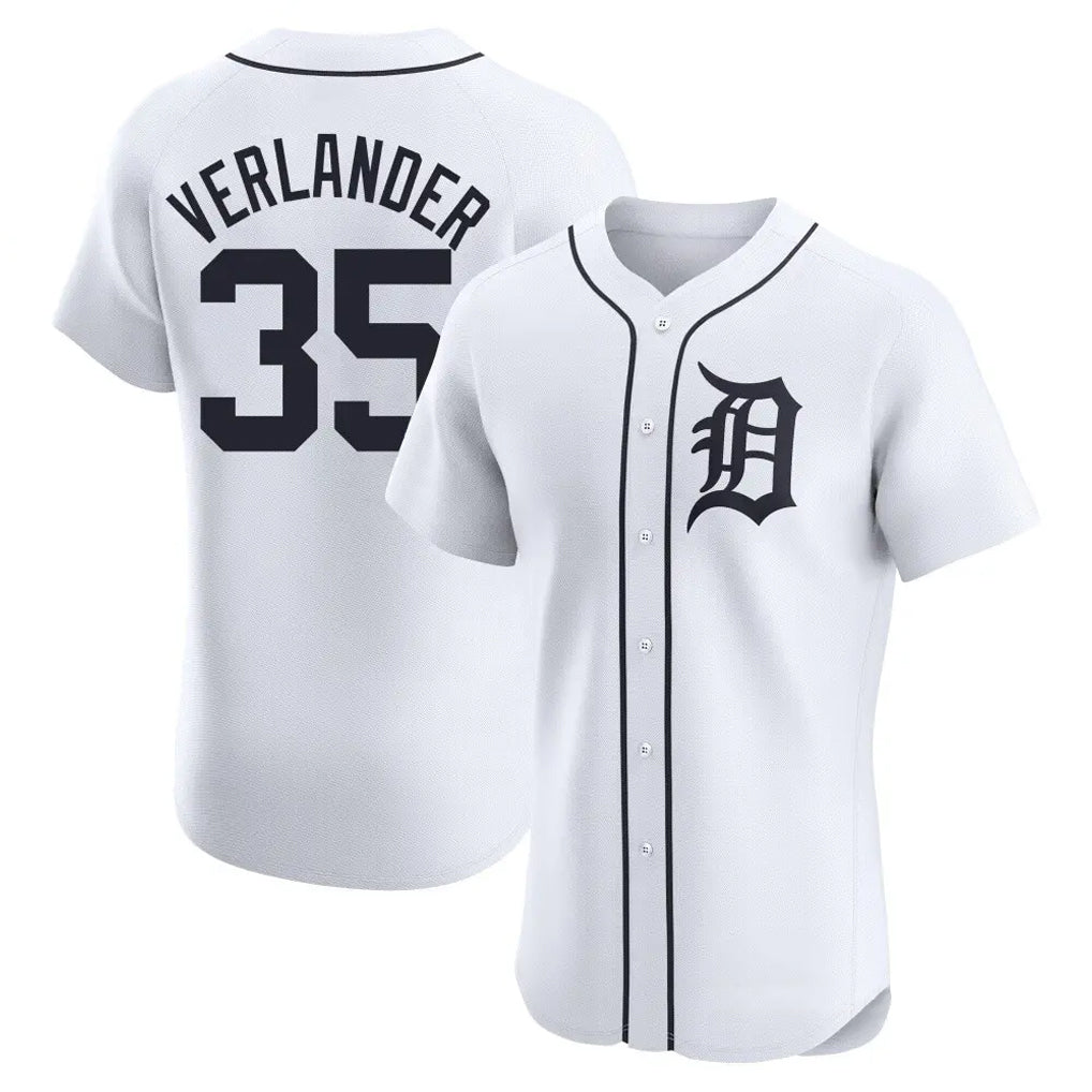 Cooneas D.Tigers #35 Justin Verlander Player White Limited Elite Home Stitched Jerseys