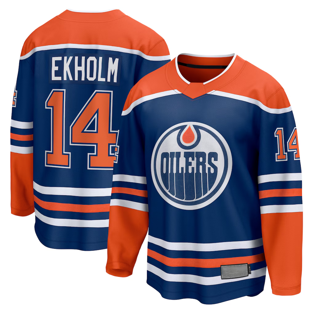 Cooneas E.Oilers #14 Mattias Ekholm Royal Home Breakaway Jerseys