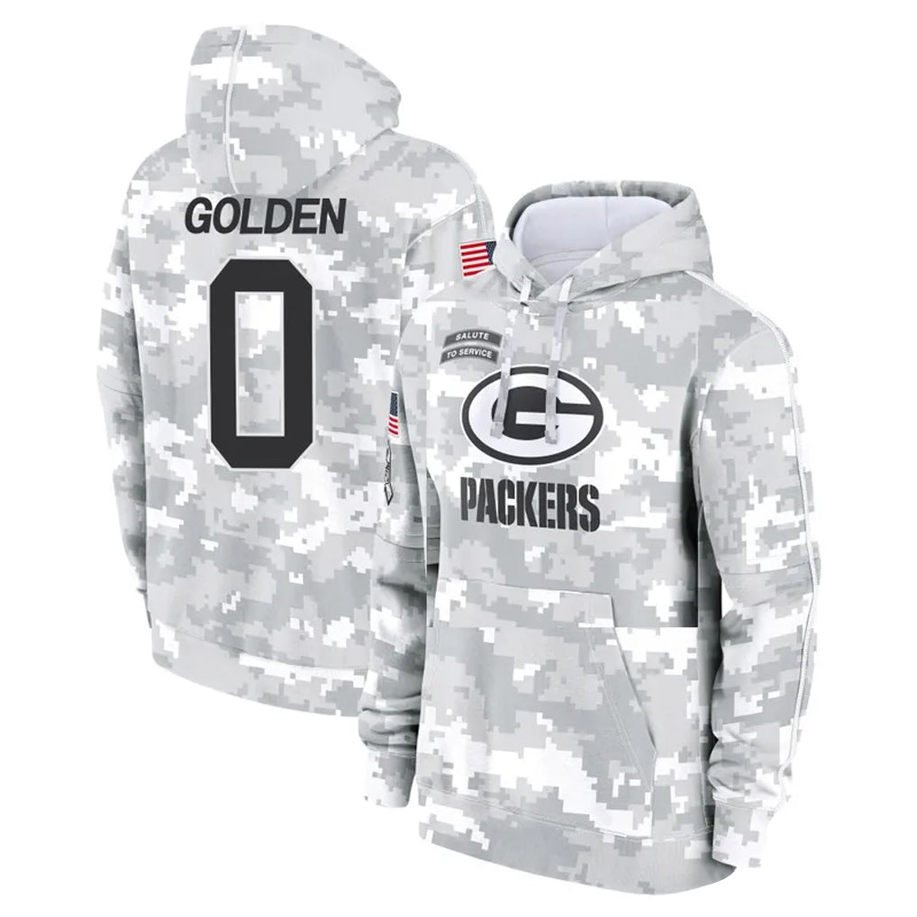 Cooneas GB.Packers #0 Matthew Golden Player Arctic Camo Salute to Service Hoodies Limited Game Stitched Jerseys