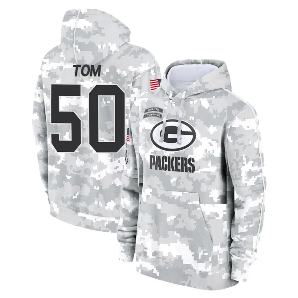 Cooneas GB.Packers #50 Zach Tom Player Arctic Camo Salute to Service Hoodies Limited Game Stitched Jerseys