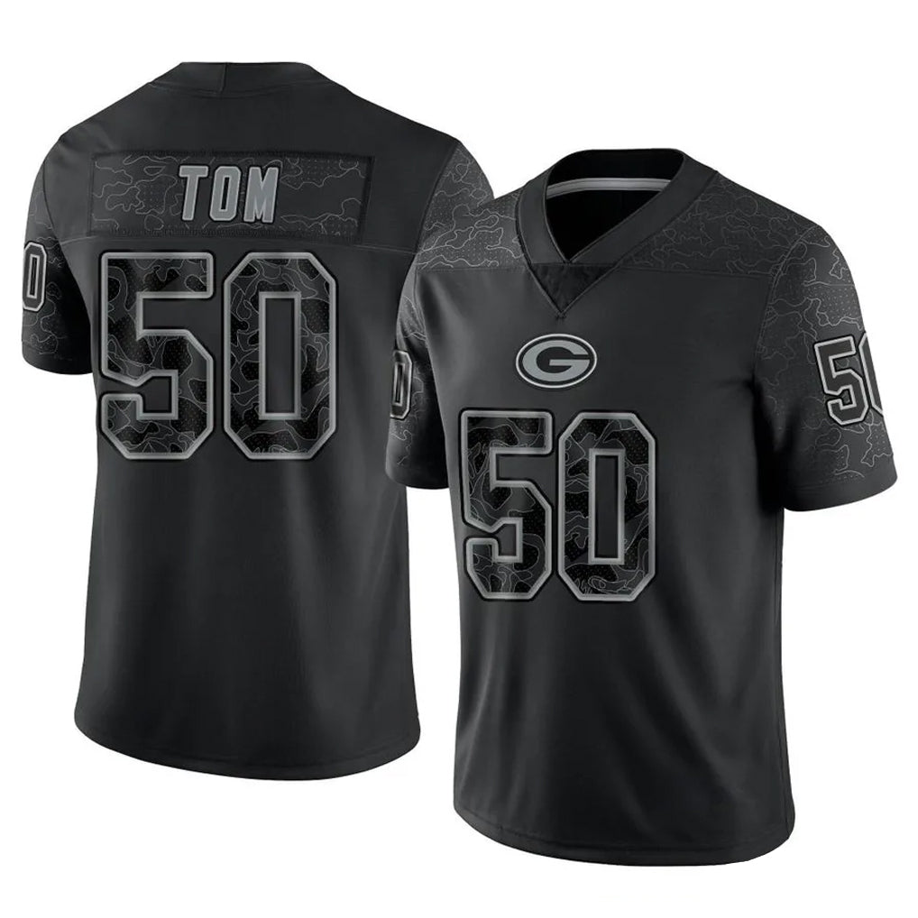 Cooneas GB.Packers #50 Zach Tom Player Black Reflective Limited Home Game Stitched Jerseys