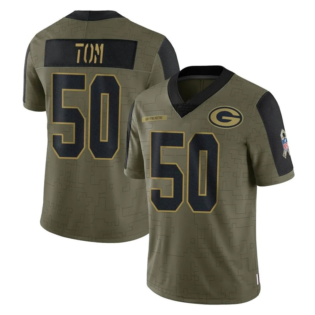 Cooneas GB.Packers #50 Zach Tom Player Olive Salute To Service Limited Game Stitched Jerseys