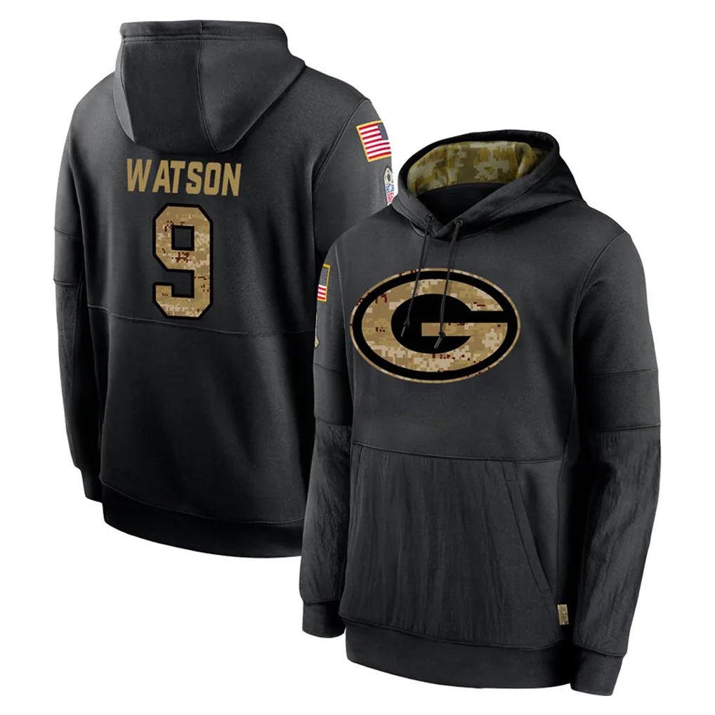 Cooneas GB.Packers #9 Christian Watson Player Black Salute to Service Hoodies Limited Game Stitched Jerseys