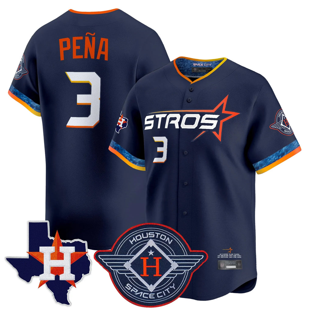 Cooneas H.Astros #3 Jeremy Pe?a Player Navy City Connect Texas Patch Vapor Premier Limited Home Stitched Jerseys