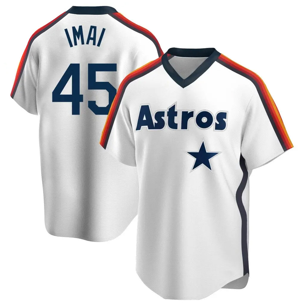 Cooneas H.Astros #45 Tatsuya Imai Player White Cooperstown Collection T-shirt Stitched Jerseys