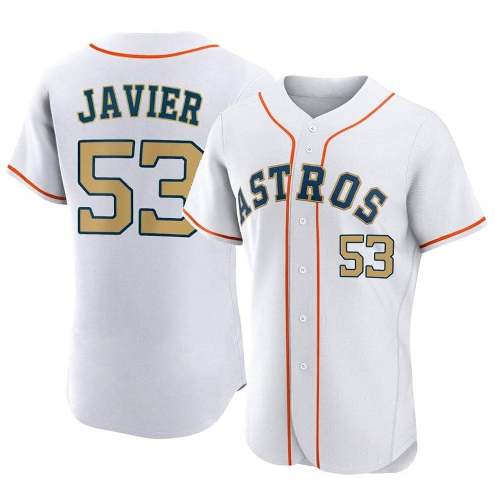 Cooneas H.Astros #53 Cristian Javier Player Gold Collection Limited Elite Home Stitched Jerseys