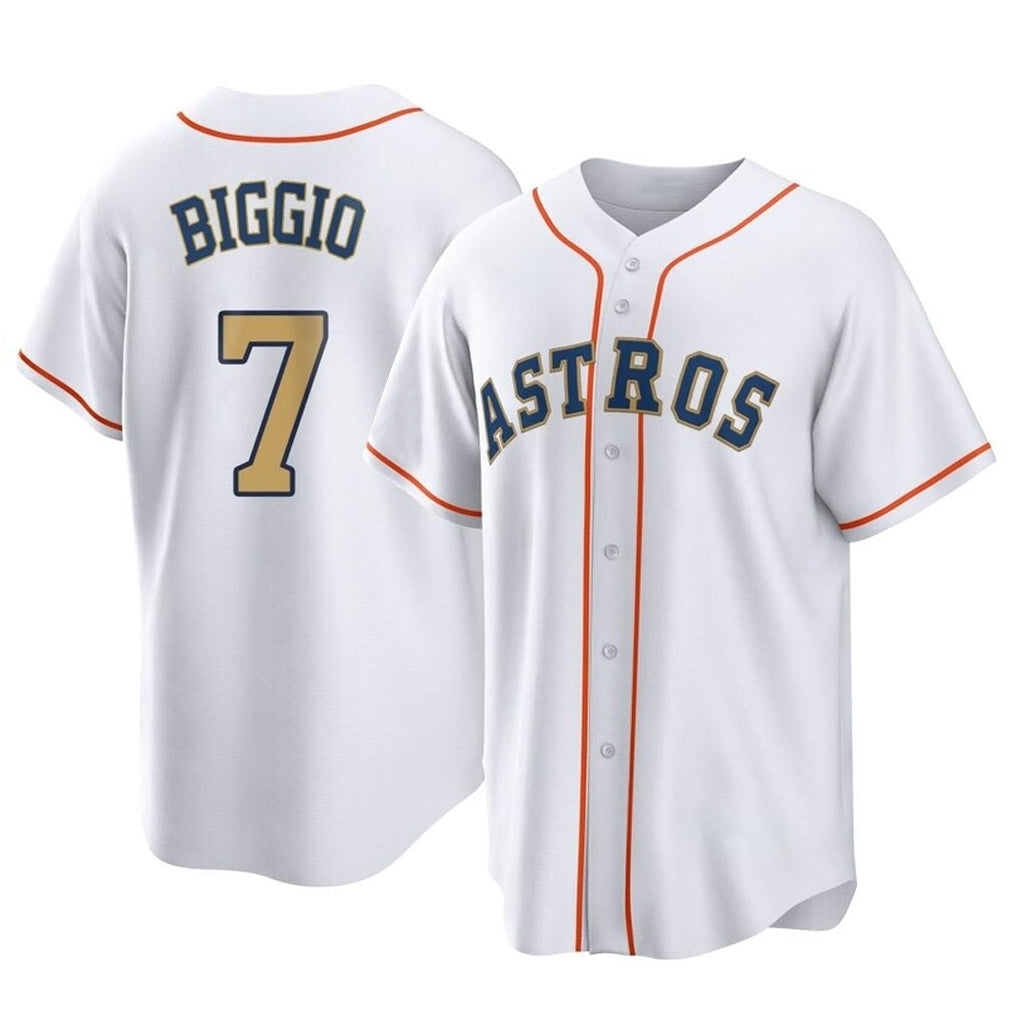 Cooneas H.Astros #7 Craig Biggio Player Gold Collection Game Home Stitched Jerseys