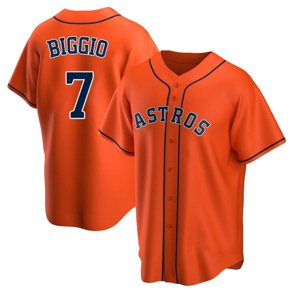 Cooneas H.Astros #7 Craig Biggio Player Orange Home Game Stitched Jerseys