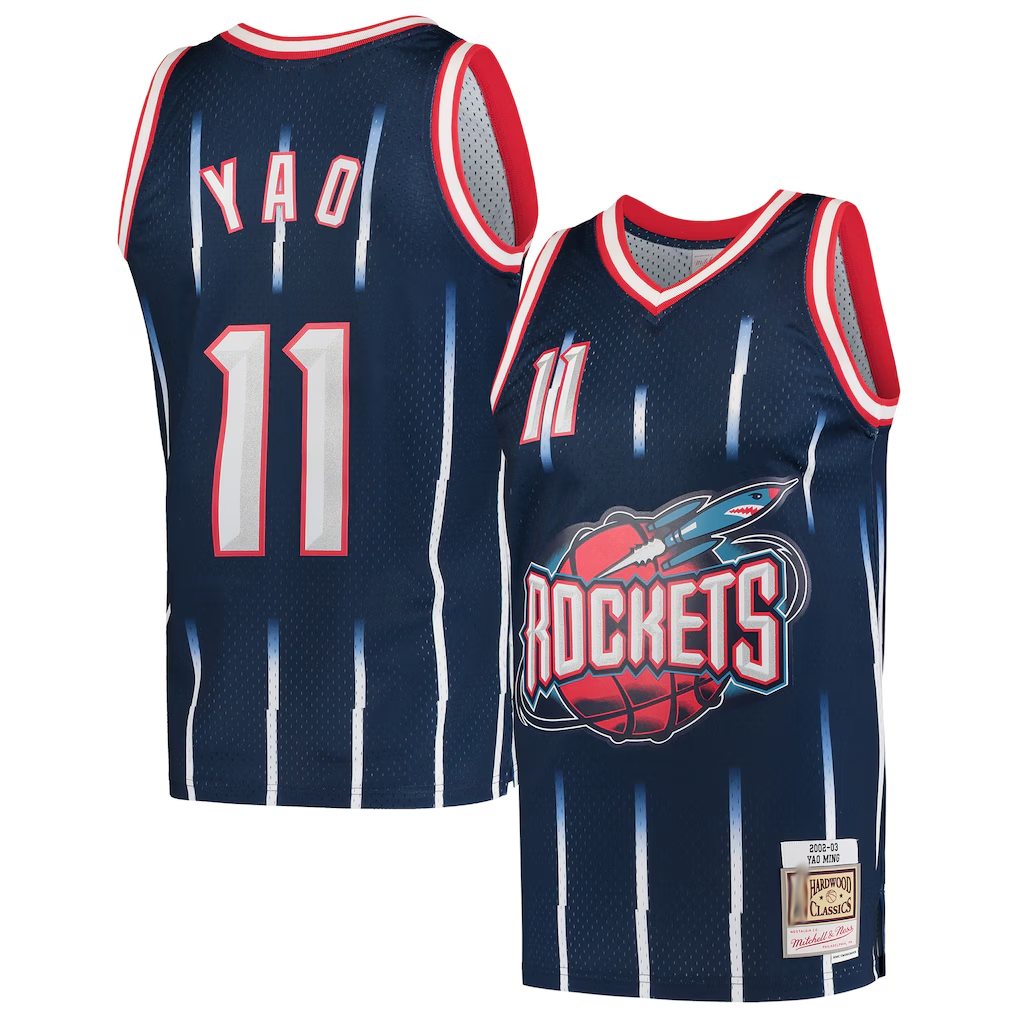 Cooneas H.Rockets #11 Yao Ming Mitchell & Ness Navy 2002-2003 Hardwood Classics Swingman Stitched Jerseys